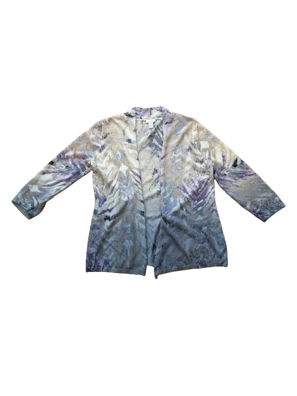 Chicos Size 8 US Watercolor Animal Kelli Cardigan Sweater 3/4 Sleeves Open Front